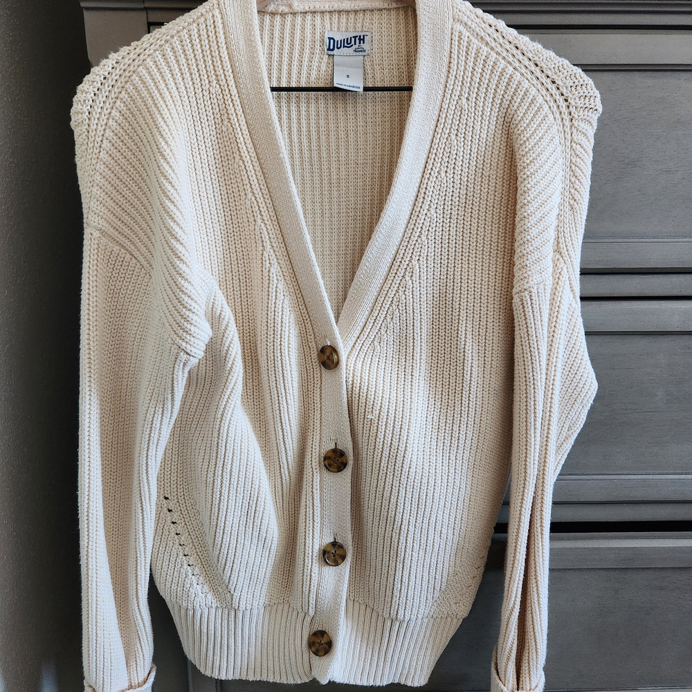 Duluth Trading Co Cream Sweater Cardigan